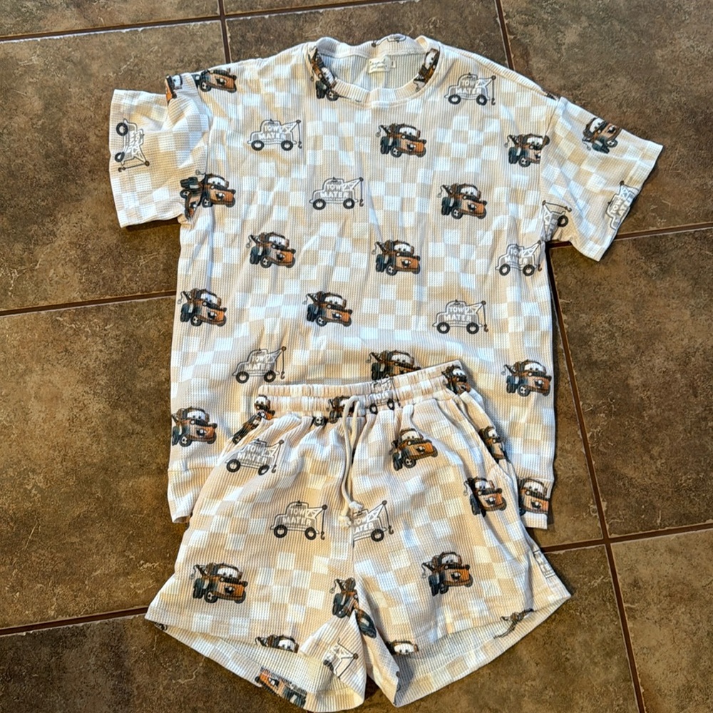 Patterned Pajama Set - Cream and Brown